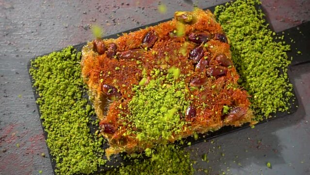 Traditional turkish baklava pistachio pastry. Dilberdudagi, ozel kesim baklava, cikolatali baklava, fistikli baklava, katmer, fistikli kadayif, kattafi, fistik sarma, soguk baklava, midye baklava, cev
