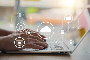 Cloud Computer technology and storage online for computer business network ideas connected to...