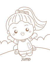 Fototapeta premium Alphabet J For Jump Vocabulary Coloring Pages A4 for Kids and Adult