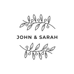 Vector hand drawn logo template in elegant and minimal style Branch with a text sample. For business branding and identity.
