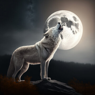 Premium AI Image  anime wolf in a field of flowers with a full moon in the  background generative ai