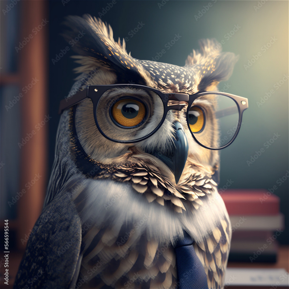 Wall mural portrait of a horned owl in a suit - Wall murals
