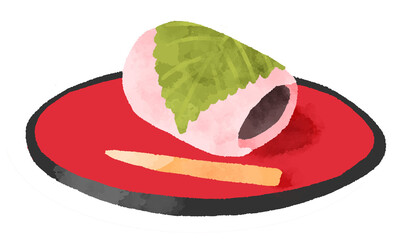 桜餅のイラスト　手描き　水彩風