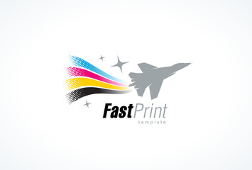 Obraz premium Fast print logo airplane fighter fly up cmyk stripes printing theme
