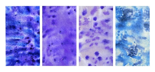 Set of abstract blue and violet watercolor space templates for stories