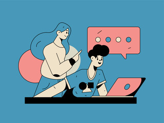 Business people working in flat vector concept operation hand drawn illustration
