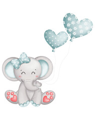 Watercolor cute elephant cartoon character