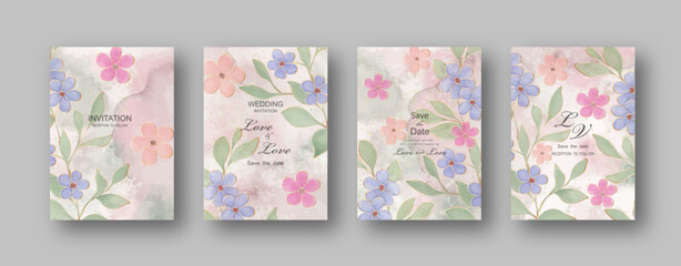 Modern creative design,  background texture watercolor art with flowers. Wedding invitation. Vector illustration.