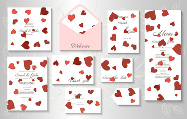 Wedding invitation with hearts, isolated on white. Vector illustration.