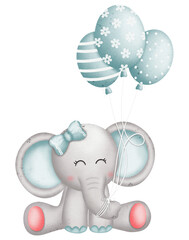 Watercolor cute elephant cartoon character