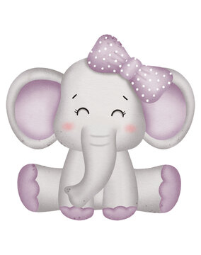 Watercolor cute elephant cartoon character