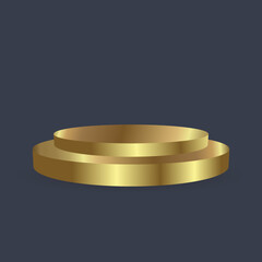 Golden stage, podium and confetti falls on a beautiful background. Falling streamers on stage.