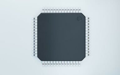  3d render of microchip or semiconductor chip, for computing.