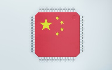  3d render of microchip or semiconductor chip, for computing.