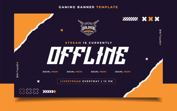 Stream Offline Gaming Banner  Template with Logo for Social Media Flyer