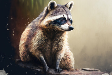 Digital watercolor painting of a raccoon. 4k Wallpaper, background