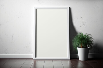 Blank White Poster Displayed on Wooden Floor with Picture Frame Mockup - Perfect for Showcasing Your Design Layouts in a Modern Home Interior Setting
