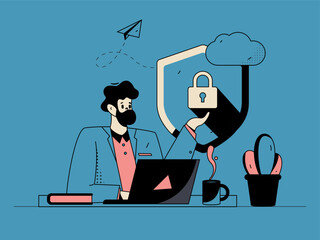 Business people working in flat vector concept operation hand drawn illustration
