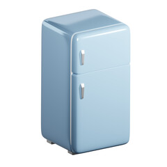 3D rendering of isometric vintage blue fridge freezer and fresh food storage. Keeping food refrigerated. Realistic PNG illustration isolated on transparent background