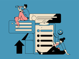 Business people working in flat vector concept operation hand drawn illustration
