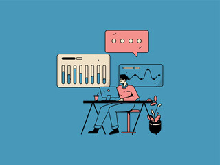 Business people working in flat vector concept operation hand drawn illustration
