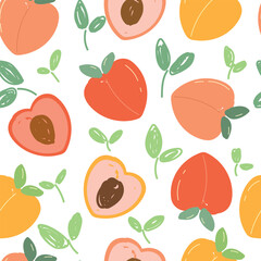 Vector seamless background with peaches. Fashionable drawn textures. Modern abstract design for paper, cover, fabric, interior decor and other users.