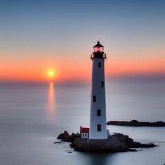 sunset view and lighthouse - generative ai
