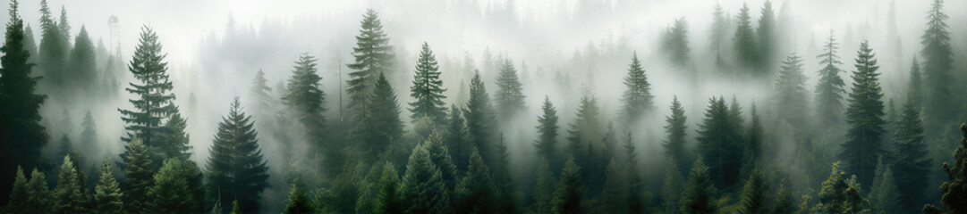 Misty fir forest,generative ai - obrazy, fototapety, plakaty