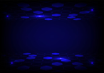 Hi-tech with hexagonal line, and rectangular shapes on a blue and abstract background.  Futuristic communication and connection concept. cyberspace, and digital innovation