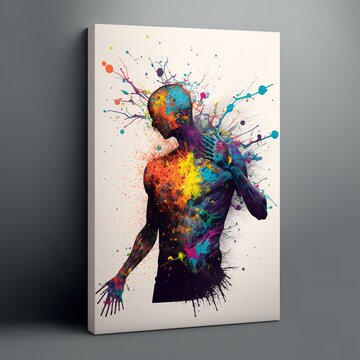 Paint Splatter On Canvas Biology, Human Body Health Desing Art Man Professional Exhibition Modern Style Image 