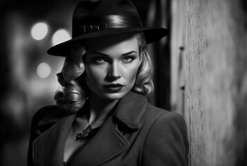 Film Noir femme fatale detective created with Generative AI technology