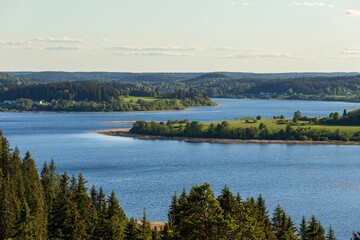 view of the lake in karelia from a height - obrazy, fototapety, plakaty