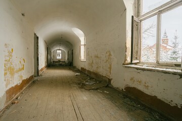 long corridor of an abandoned building