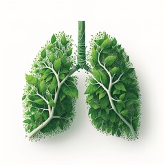 human lungs made of tree green leaves and roots. Ecological product design - obrazy, fototapety, plakaty