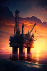 oil refinery at sunset made with generative ai