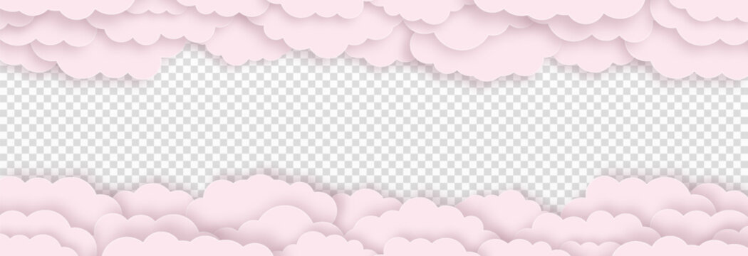 Vector paper clouds on an isolated transparent background. Paper elements png. Pink clouds png. Vector illustration.