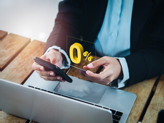 Shopping online with special offer installment payments. Zero percent rate, 3d number appear when business person using mobile smart phone and pay by credit card. 0% Interest free, zero commission.