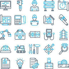 Engineering vector icons, architecture icons pack, construction vector icons, engineering icons pack, repairing icons set, icons collection of engineering, engineering line dual icons set 
