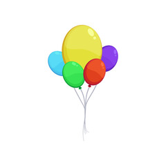 Different flying balloons as decoration for party vector illustration. Inflatable spheres, balloons for wedding, festival or carnival isolated on white background. Decoration, celebration concept