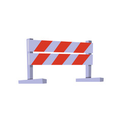 Fototapeta na wymiar Cartoon striped traffic barrier isolated on white. Vector illustration of construction equipment. Building work concept