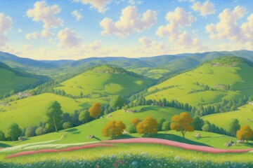 Fototapeta premium landscape with flowers, seamless, tileable pattern, CFC2023SPR 