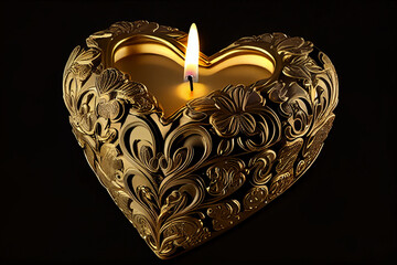 Burning candle in the shape of a heart. Design element for valentine's day.