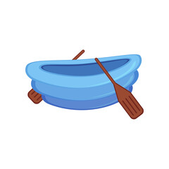 Blue inflatable boat with paddles for kids vector illustration. Rubber toy or object for water activities for children isolated on white background. Summer, holidays, entertainment concept