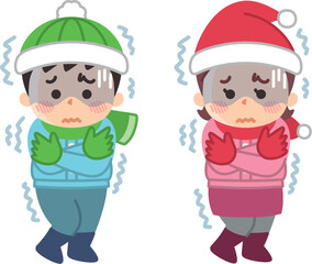 冬の寒さに震える子供