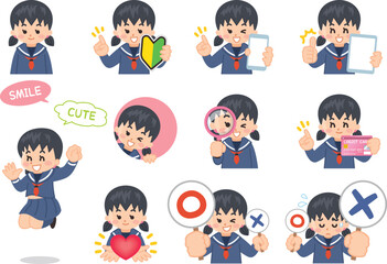 女子高生バリエーション　初心者マーク　スマートフォン　タブレット　虫眼鏡　クレジットカード