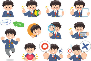 高校生の男子バリエーション　初心者マーク　スマートフォン　タブレット　虫眼鏡　クレジットカード