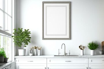 Naklejka na ściany i meble mockup frame in modern kitchen interior with kitchen