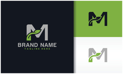 Letter M natural ecology logo with leaves