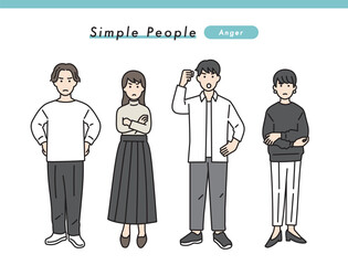 シンプルな男女のネガティブな立ち姿セット　イラスト素材