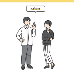 シンプルな男女のポジティブな立ち姿セット　イラスト素材